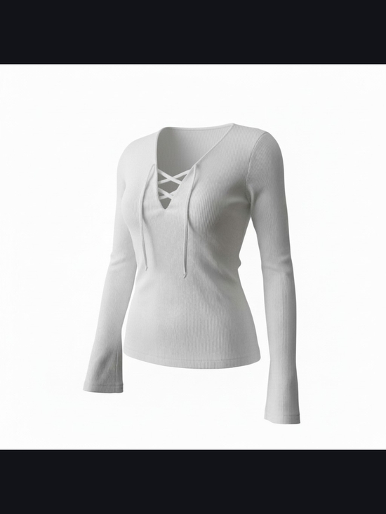 Hollister Tops - Hollister White Ribbed Lace-Up Long Sleeve Top